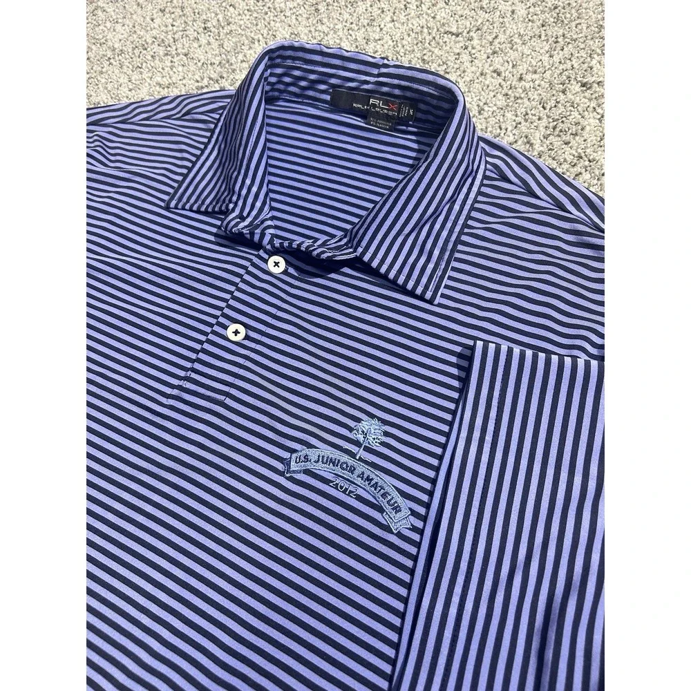 Ralph Lauren RLX Polo Shirt Mens XL 2012 U.S.‎ Junior Amateur Purple Stripe